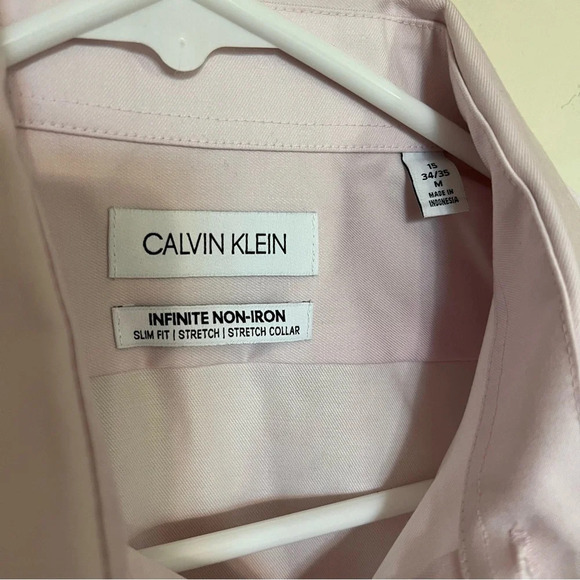 Calvin Klein Infinite Non-Iron Slim Fit Stretch Collar Pink Dress Shirt Medium - Picture 5 of 6